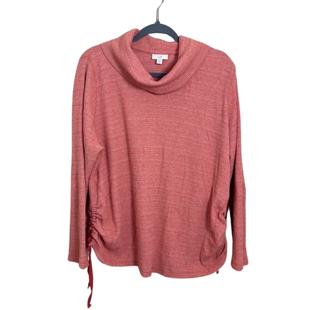 J. Jill Dark Pink Waffle Knit Cowl Neck Ruched Athleisure Loungewear Top Size XL